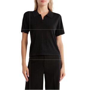 Jason Wu Bejeweled Crop Polo Soft Viscose Blend Sweater NWT XS Black